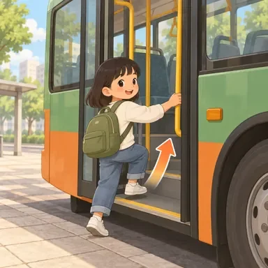 get on: （バスや電車に）乗る