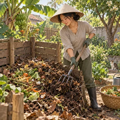 compost heap: 落ち葉などを積んで作る堆肥の山