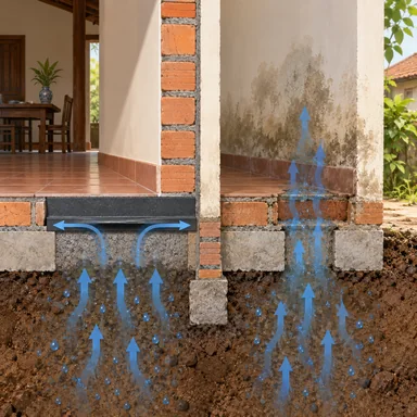 damp proof course: 壁の中の湿気を止める層