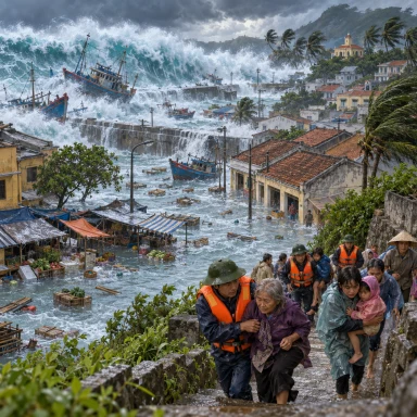 storm surge: คลื่นน้ำทะเลหนุนสูงจากพายุ