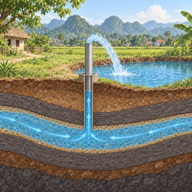 artesian well: 自然に噴き上がる井戸