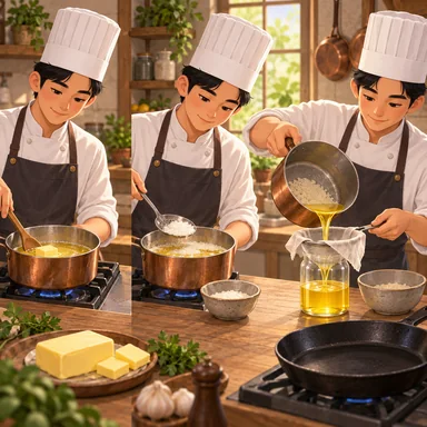 clarify butter: バターから乳の残りを取り除く